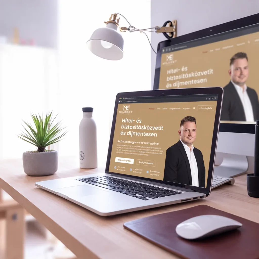 MilEszt-Finance hitel- és biztosításközvetítő weboldal laptopon